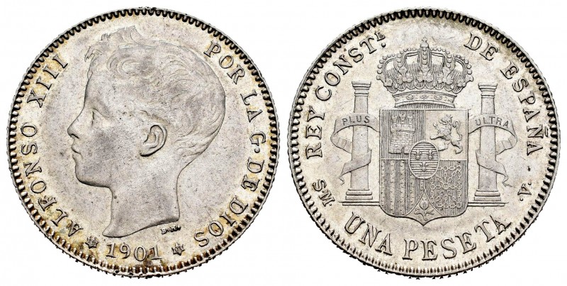 Alfonso XIII (1886-1931). 1 peseta. 1901*19-01. Madrid. SMV. (Cal-60). Ag. 4,99 ...