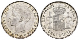 Alfonso XIII (1886-1931). 1 peseta. 1901*19-01. Madrid. SMV. (Cal-60). Ag. 4,99 g. Golpecitos en el canto. Restos de brillo original. EBC-/EBC. Est......