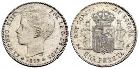 Alfonso XIII (1886-1931). 1 peseta. 1899*18-99. Madrid. SGV. (Cal 2019-57). Ag. 5,01 g.  Brillo original. EBC+. Est...50,00. /// ENGLISH: Alfonso XIII...
