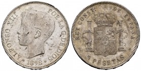 Alfonso XIII (1886-1931). 5 pesetas. 1898*18-98. Madrid. SGV. (Cal-109). Ag. 25,11 g. Golpecitos. Parte de brillo original. EBC+. Est...65,00. /// ENG...