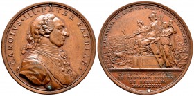 Carlos III (1759-1788). Medalla. 1774. (Vq-46). Ae. 73,15 g. Colonización de Sierra Morena. Grabadores: G.A. Gil y T. Prieto. Agujero. 56 mm. EBC-. Es...