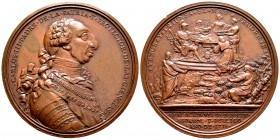 Carlos III (1759-1788). Medalla. 1778. (Vq-14126). Ae. 103,24 g. Premio de la Academia de Derecho Español y Público. Su busto acorazado con los collar...