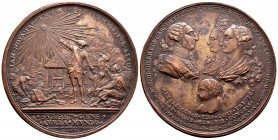 Carlos III (1759-1788). Medalla. 1785. México. (Vq-14138 variante de metal). Anv.: CAROL III HISP REGI CAROL ET LUDOVICAE FIL FERDINANDO REGENS NEPOT ...
