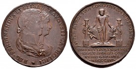 Fernando VII (1808-1833). Medalla. 1816. Cádiz. (RAH-497). Ae. 18,37 g. Matrimonio de Fernando VII con María Isabel de Braganza. Golpecitos en el cant...