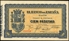 100 pesetas. 1937. Gijón. (Ed 2017-399). Septiembre, escudo de España, Asturias y León. Numerado. EBC+. Est...30,00. /// ENGLISH: 100 pesetas. 1937. G...