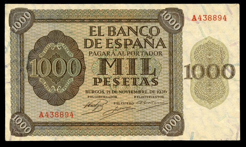1000 pesetas. 1936. Burgos. (Ed 2017-423). 21 de Noviembre, Alcázar de Toledo. S...