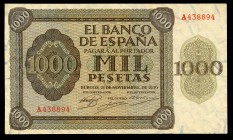 1000 pesetas. 1936. Burgos. (Ed 2017-423). 21 de Noviembre, Alcázar de Toledo. Serie A. Pequeña rotura en el margen superior. MBC+. Est...250,00. /// ...