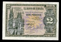 2 pesetas. 1938. Burgos. (Ed 2017-429a). 30 de abril, Arco de Santa María y catedral. Serie N. EBC+. Est...30,00. /// ENGLISH: 2 pesetas. 1938. Burgos...