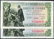 5 pesetas. 1945. Madrid. (Ed 2017-449). 15 de junio, Capitulaciones de Santa Fe. Serie I. Pareja correlativa. SC. Est...50,00. /// ENGLISH: 5 pesetas....