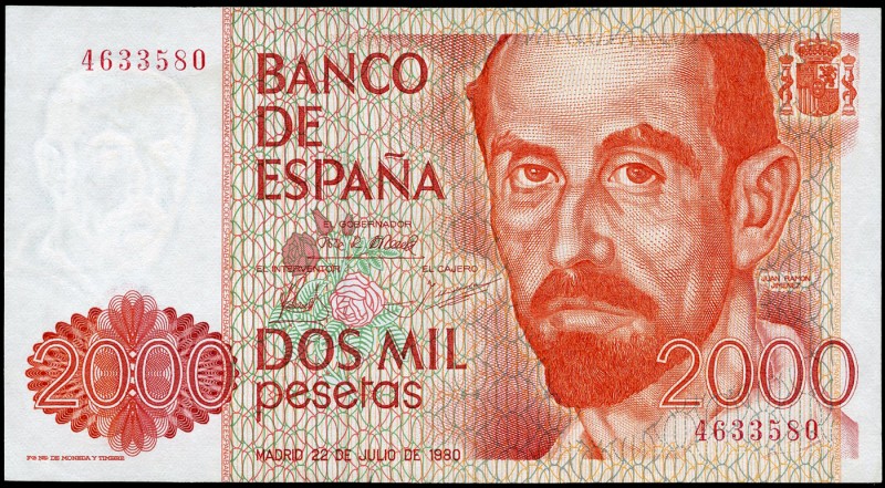 2000 pesetas. 1980. Madrid. (Ed 2017-479). 22 de julio, Juan Ramón Jiménez. Sin ...
