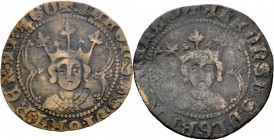 Lote de 2 monedas falsas de época en cobre de 1 real Alfonso V de Valencia. A EXAMINAR. MBC-. Est...30,00. /// ENGLISH: Lote de 2 monedas falsas de ép...