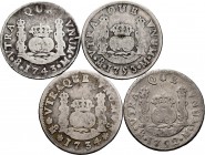 Lote de 4 monedas de 2 reales columnarios Felipe V (2) y Fernando VI (2). A EXAMINAR. BC/MBC-. Est...60,00. /// ENGLISH: Lote de 4 monedas de 2 reales...
