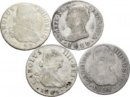 Lote de 4 monedas de 2 reales Carlos IV (3) y José Napoleón (1). A EXAMINAR. BC/BC+. Est...40,00. /// ENGLISH: Lote de 4 monedas de 2 reales Carlos IV...