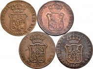 Lote de 4 cobres de Isabel II de 3 cuartos de Cataluña, años 1837, 1838, 1841 y 1846. A EXAMINAR. MBC-/MBC. Est...45,00. /// ENGLISH: Lote de 4 cobres...