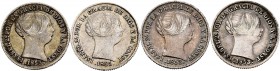 Lote de 4 monedas de 1 real de Isabel II, 2 de Barcelona (1853, 1855), 1 de Madrid (1853) y 1 de Sevilla (1852). A EXAMINAR. MBC-/MBC. Est...40,00. //...