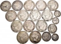 Lote de 19 monedas de plata de Isabel II, 3 de 2 reales de Sevilla 1850, 1852, 1853, 1 de 4 reales de Sevilla 1853, 1 de 40 céntimos de escudo de Sevi...