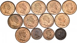 Lote de 13 piezas de cobre de Alfonso XIII. 3 de 1 céntimo 1906, 1913(2), 10 de 2 céntimos 1905. A EXAMINAR. EBC/SC-. Est...75,00. /// ENGLISH: Lote d...
