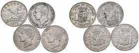 Lote de 4 monedas de 2 pesetas de plata. 1 del Gobierno Provisional de 1870 y 3 de Alfonso XII, años 1881,1882 y 1894. A EXAMINAR. BC/MBC. Est...45,00...