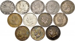 Lote de 12 piezas de 50 céntimos, 1 del Gobierno Provisional (1869), 1 de Alfonso XII (1885) y 10 de Alfonso XIII (1889, 1892 (2), 1894, 1896, 1900, 1...