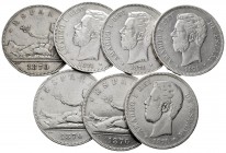 Lote de 7 piezas de 5 pesetas de plata, 3 del Gobierno Provisional y 4 de Amadeo I. A EXAMINAR. BC-/BC+. Est...75,00. /// ENGLISH: Lote de 7 piezas de...