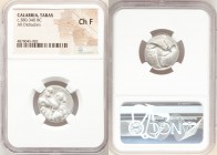 CALABRIA. Tarentum. Ca. 380-340 BC. AR didrachm (20mm, 9h). NGC Choice Fine. Ca. 365-355 BC. Nude youth on horse standing right with left foreleg rais...