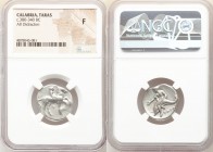 CALABRIA. Tarentum. Ca. 380-340 BC. AR didrachm (21mm, 11h). NGC Fine. Ca. 365-355 BC. Nude youth on horse standing right with left foreleg raised, re...