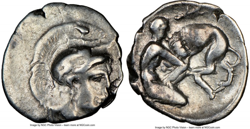 CALABRIA. Tarentum. Ca. 380-280 BC. AR diobol (13mm, 12h). NGC VF. Ca. 325-280 B...