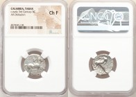 CALABRIA. Tarentum. Ca. 302-280 BC. AR stater or didrachm (19mm, 1h). NGC Choice Fine. Arethon, Sy- and Kas, magistrates. Nude youth on horseback righ...