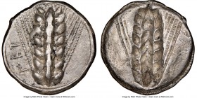 LUCANIA. Metapontum. Ca. 510-470 BC. AR stater (23mm, 7.60 gm, 12h). NGC Choice VF 5/5 - 3/5. META, six-grained barley ear; guilloche border on raised...