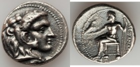 MACEDONIAN KINGDOM. Alexander III the Great (336-323 BC). AR tetradrachm (27m, 16.73 gm, 1h). About XF. Late lifetime-early posthumous issue of Aradus...