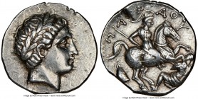 PAEONIAN KINGDOM. Patraus (ca. 335-315 BC). AR tetradrachm (25mm, 12.81 gm, 11h). NGC Choice XF 5/5 - 3/5, edge cuts. Laureate head of Apollo right, b...