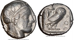 ATTICA. Athens. Ca. 455-440 BC. AR tetradrachm (24mm, 17.15 gm, 5h). NGC AU 5/5 - 3/5, brushed. Early transitional issue. Head of Athena right, wearin...