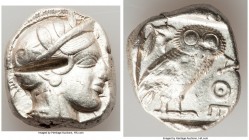 ATTICA. Athens. Ca. 440-404 BC. AR tetradrachm (25mm, 17.19 gm, 7h). VF, test cut. Mid-mass coinage issue. Head of Athena right, wearing crested Attic...