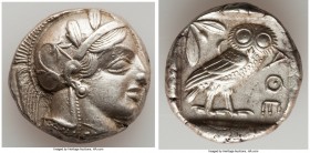 ATTICA. Athens. Ca. 440-404 BC. AR tetradrachm (24mm, 17.20 gm, 3h). AU. Mid-mass coinage issue. Head of Athena right, wearing crested Attic helmet or...