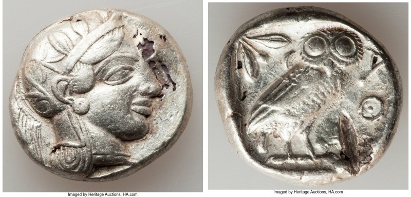 ATTICA. Athens. Ca. 440-404 BC. AE/AR fourree tetradrachm (25mm, 15.08 gm, 6h). ...
