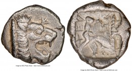CARIA. Chersonesus. Ca. 500-480 BC. AR obol or tritartemorion (10mm, 3h). NGC XF. Milesian standard. K, head of roaring lion right / +ED, head of bull...