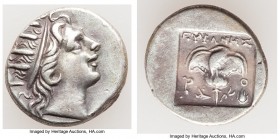 CARIAN ISLANDS. Rhodes. Ca. 88-84 BC. AR drachm (14mm, 2.65 gm, 11h). Choice VF. Plinthophoric standard, Euphanes, magistrate. Radiate head of Helios ...