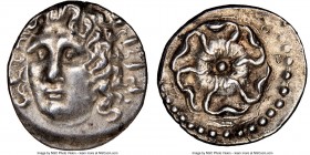 CARIAN ISLANDS. Rhodes. Ca. 84-30 BC. AR drachm (18mm, 4.39 gm, 6h). NGC AU 4/5 - 4/5. Radiate head of Helios facing, turned slightly left, hair parte...