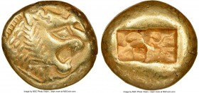 LYDIAN KINGDOM. Alyattes or Walwet (ca. 610-546 BC). EL third-stater or trite (13mm, 4.68 gm). NGC XF 5/5 - 4/5, countermarks. Uninscribed, Lydo-Miles...