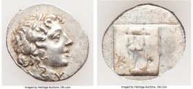 LYCIAN LEAGUE. Cragus. Ca. 48-20 BC. AR hemidrachm (16mm, 1.86 gm, 12h). AU. Series 1. Laureate head of Apollo right; Λ-Y below / K-P, cithara (lyre);...