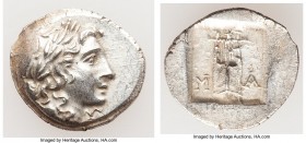 LYCIAN LEAGUE. Masicytes. Ca. 48-20 BC. AR hemidrachm (15mm, 1.90 gm, 1h). MS. Series 1. Laureate head of Apollo right; Λ-Y below / M-A, cithara (lyre...