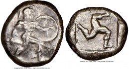 PAMPHYLIA. Aspendus. Ca. mid-5th century BC. AR stater (20mm). NGC VF. Helmeted nude hoplite warrior advancing right, shield in left hand, spear forwa...