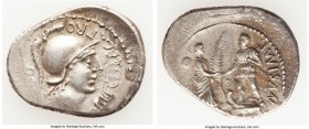 Gnaeus Pompey Junior (46-45 BC). AR denarius (22mm, 4.10 gm, 5h). XF. Uncertain mint in Spain, summer 46 BC-spring 45 BC, M. Poblicius, legate pro pra...