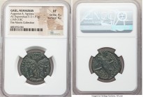 Augustus (27 BC-AD 14), with Marcus Agrippa (died 12 BC). AE dupondius or as (26mm, 11.91 gm, 8h). NGC XF 4/5 - 4/5. Nemausus, 10 BC-AD 10. IMP/DIVI F...