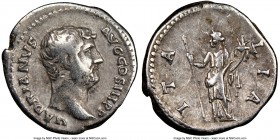 Hadrian (AD 117-138). AR denarius (18mm, 6h). NGC VF. HADRIANVS-AVG COS III P P, bare head of Hadrian right / ITA-LIA, Italia standing facing head lef...