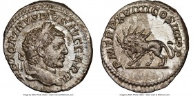 Caracalla (AD 198-217). AR denarius (19mm, 2.84 gm, 6h). NGC Choice AU 5/5 - 3/5. Rome, AD 216. ANTONINVS PIVS AVG GERM, laureate head of Caracalla to...
