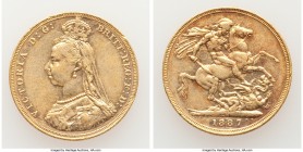 Victoria gold "Jubilee Head" Sovereign 1887-M AU, Melbourne mint, KM10. 21.9mm. 7.96gm. AGW 0.2355 oz. 

HID09801242017

© 2020 Heritage Auctions ...