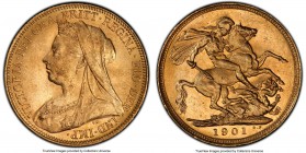 Victoria gold Sovereign 1901-S MS63 PCGS, Sydney mint, KM13. Almost fully struck, highly lustrous and with a blazing orange color to the planchet. Ex....