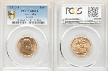 Edward VII gold Sovereign 1910-S MS64 PCGS, Sydney mint, KM15. AGW 0.2355 oz. 

HID09801242017

© 2020 Heritage Auctions | All Rights Reserve