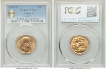 Edward VII gold Sovereign 1910-S MS63 PCGS, Sydney mint, KM15. AGW 0.2355 oz. 

HID09801242017

© 2020 Heritage Auctions | All Rights Reserve